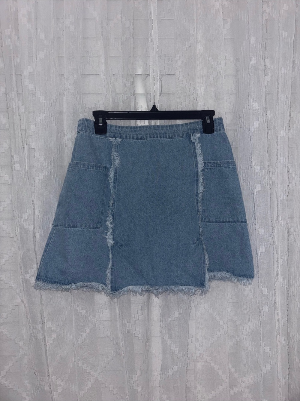 UMGEE Denim Frayed Panel Mini Skirt - Light Blue